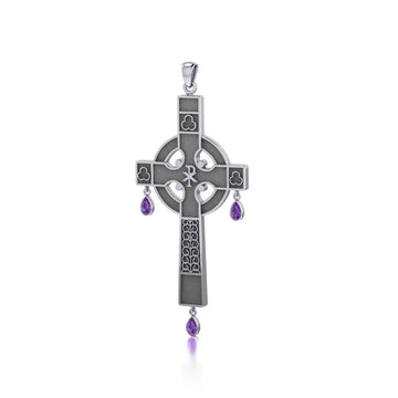 Medieval Celtic Cross Silver Pendant with Gemstones TP3257 - Jewelry